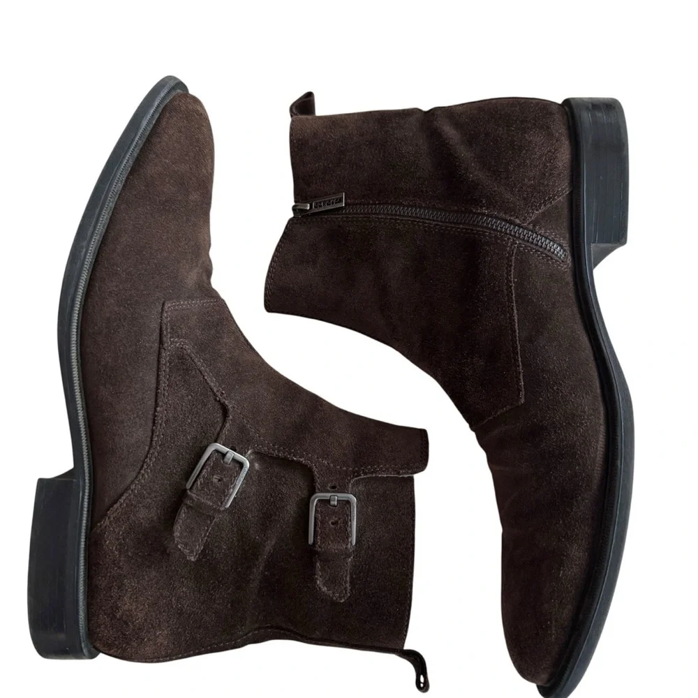 Calvin Klein Men’s Brown Suede Double Buckle Ankle Boots Size 12